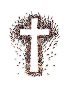 Church cross made of people